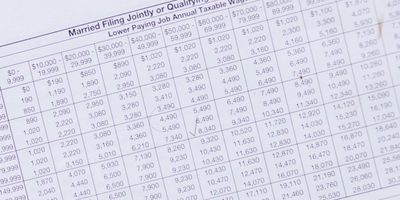 Close up of tax bracket reference sheet